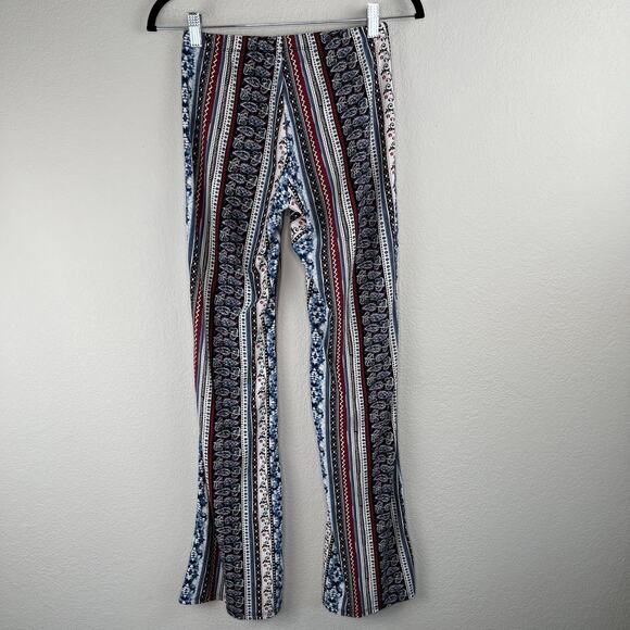 Blu Planet Blue White Floral Stripe Mid Rise Flared T-Shirt Legging Pants XS/SM - Picture 10 of 10